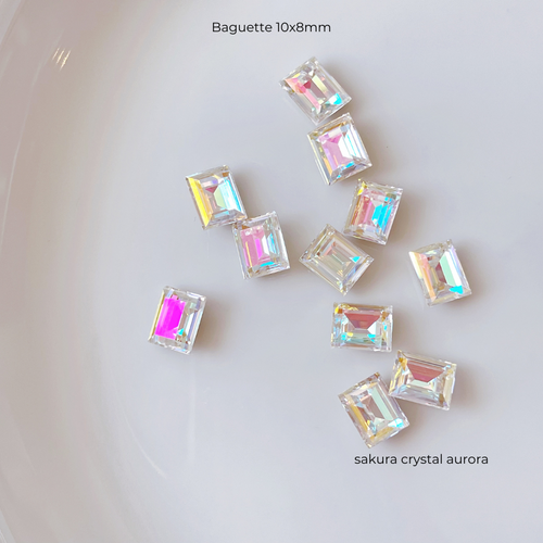 3D Crystal Baguette Sakura Crystal Aurora 10x8mm 2pcs