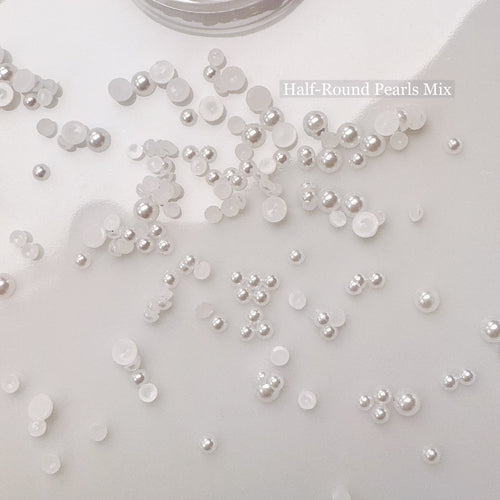 Half-Round Pearls Mix 2mm 3mm White