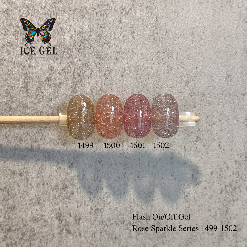 Icegel Flash On/Off Gel Rose Sparkle 1499-1502 Set [Bottle 9ml]