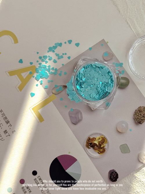 Blue Matte Hearts - Mixed Size Nail Confetti