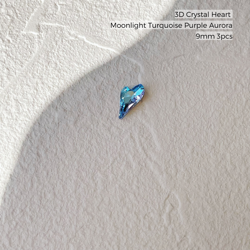 3D Crystal Heart Moonlight Turquoise Purple Aurora 9mm 3pcs